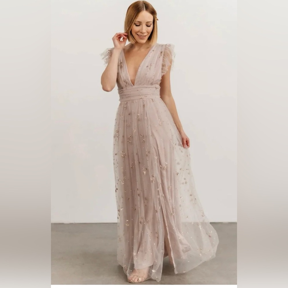 Altar'd State Blush Maxi Dress with Gold Accents